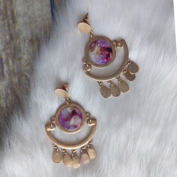 Jewelry - Statement Marbled Gold Tone Dangle Earrings Jewelry - Statement Marbled Gold Tone Dangle Earrings